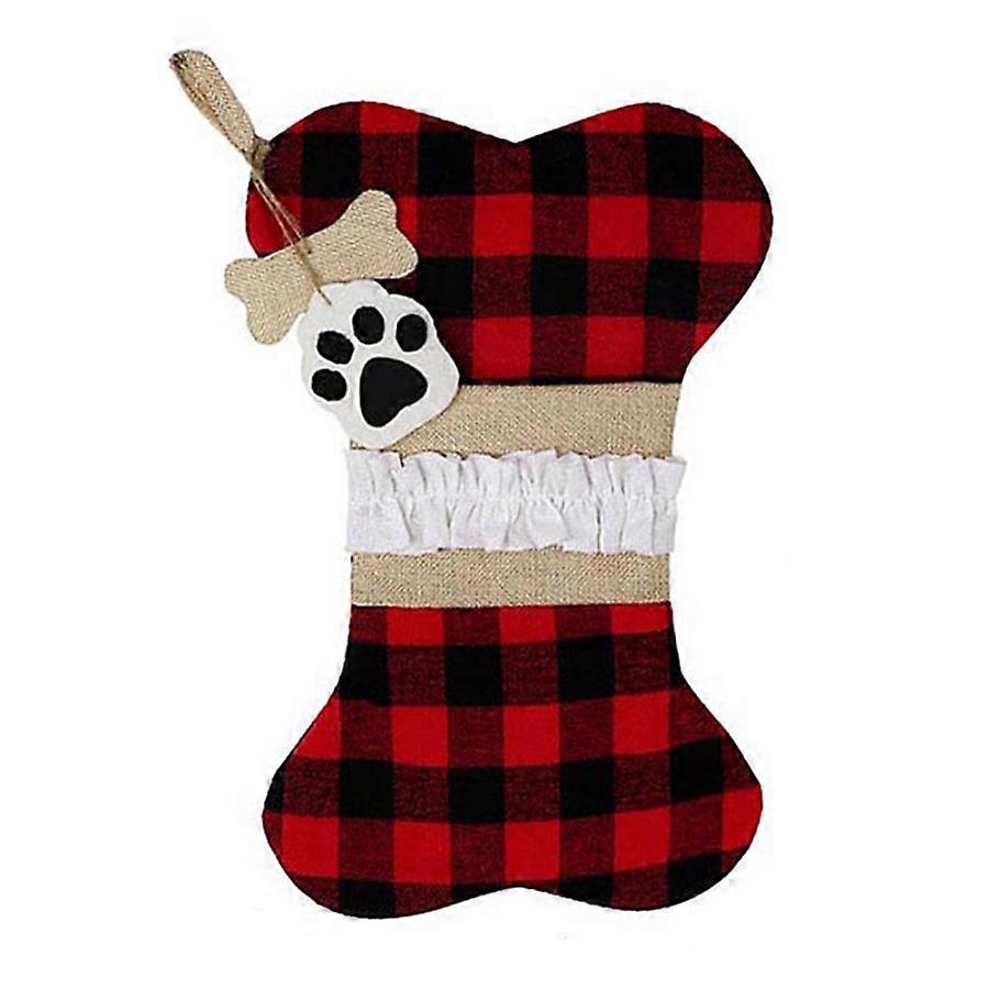 Plaid Bone Christmas Stocking Sock Pet Gift Bag Festive Decorations