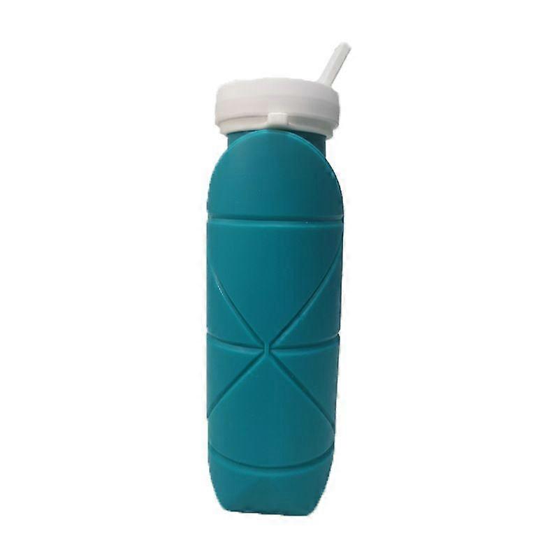 Cycling Travel Portable Silicone Folding Water Bottle Suction Nozzle Cyan 600Ml
