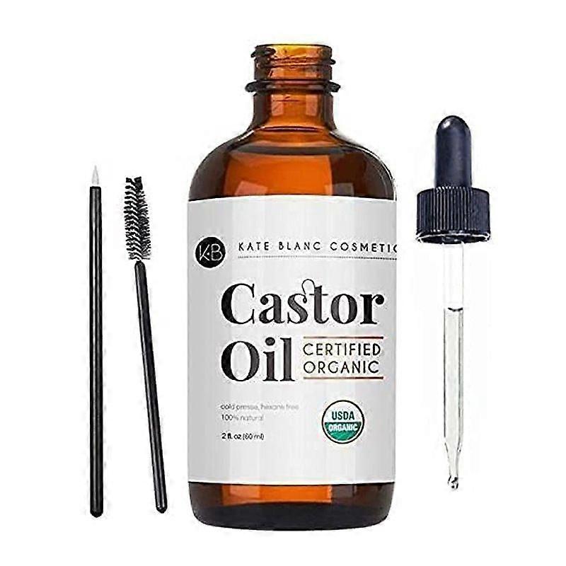 Castor Oil (2oz), USDA Certified Organic, 100% Pure, Cold Pressed, Hexane Free Stimulate Growth for Eyelashes, Eyebrows, Hair. Skin Moisturizer & Hair
