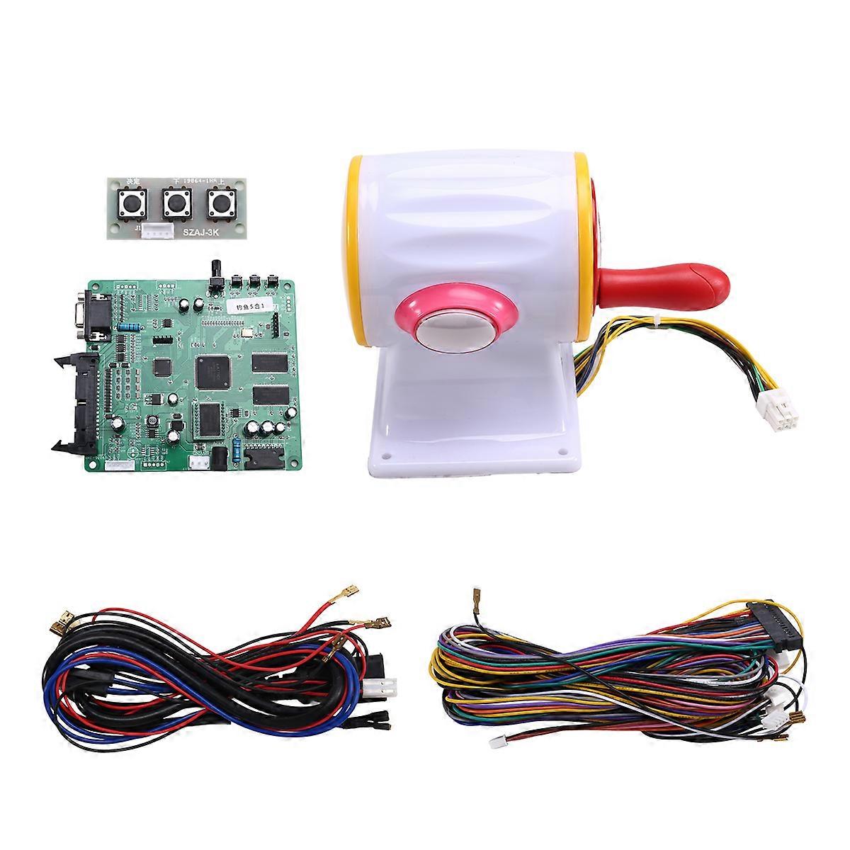 5 in 1 Game Board with Joystick Hand Cranked Handle for Arcade Video Fishing Catch Hunt Game Machin
