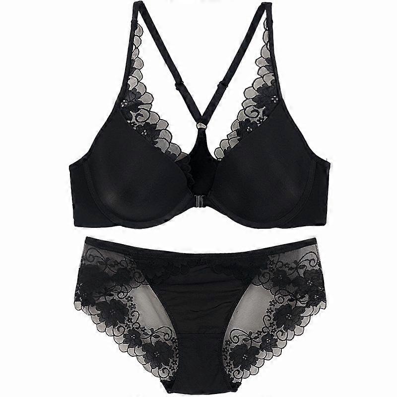 Hot French Sexy Bralette Lace Flowers for Women Front Closure Push Up Bra Set Seamless Glossy Underwear Y-line Adjustable Straps
