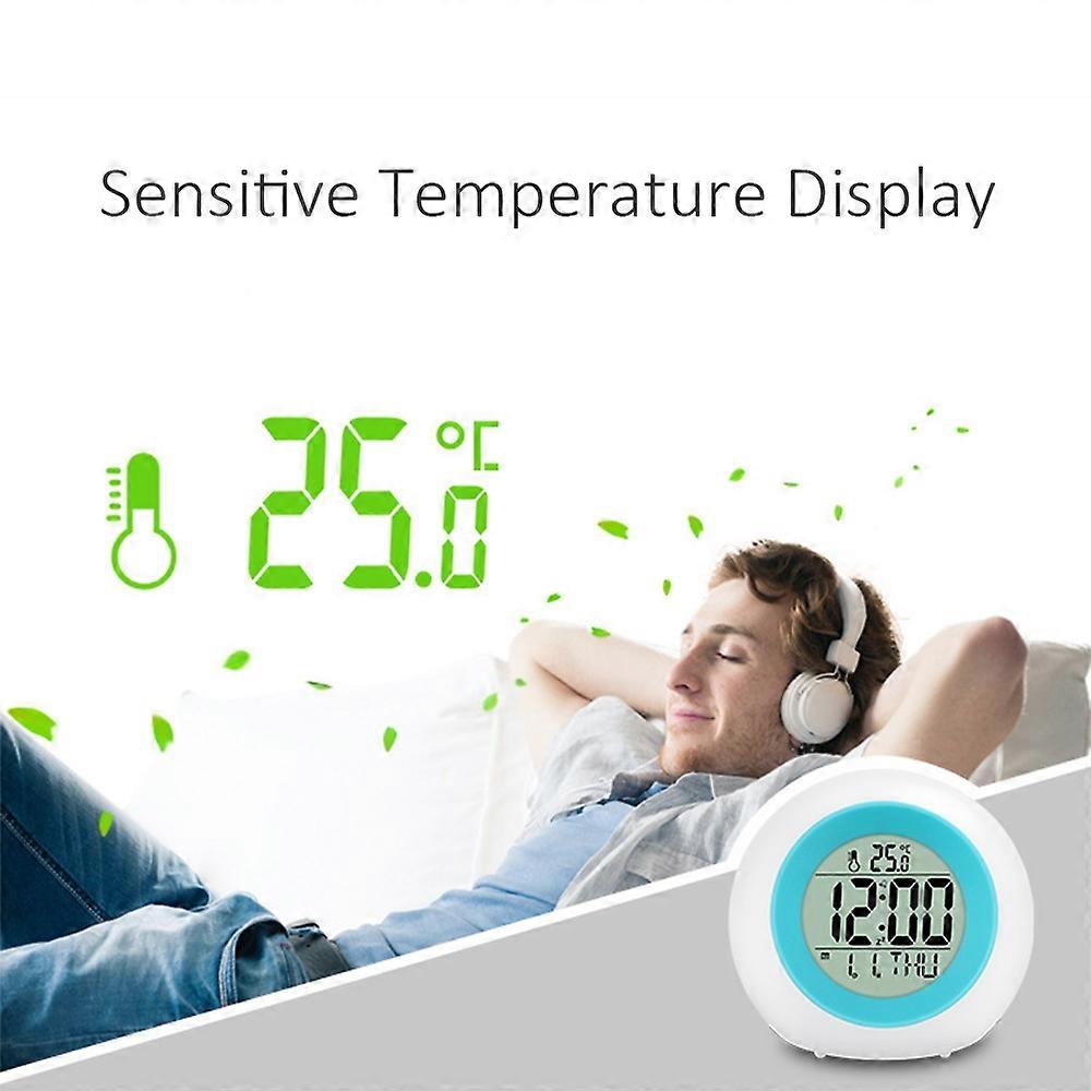 Multi-functional LED Table Alarm Clock 7 Colors Changing Digital Wake up Clock Touching Control  Chi