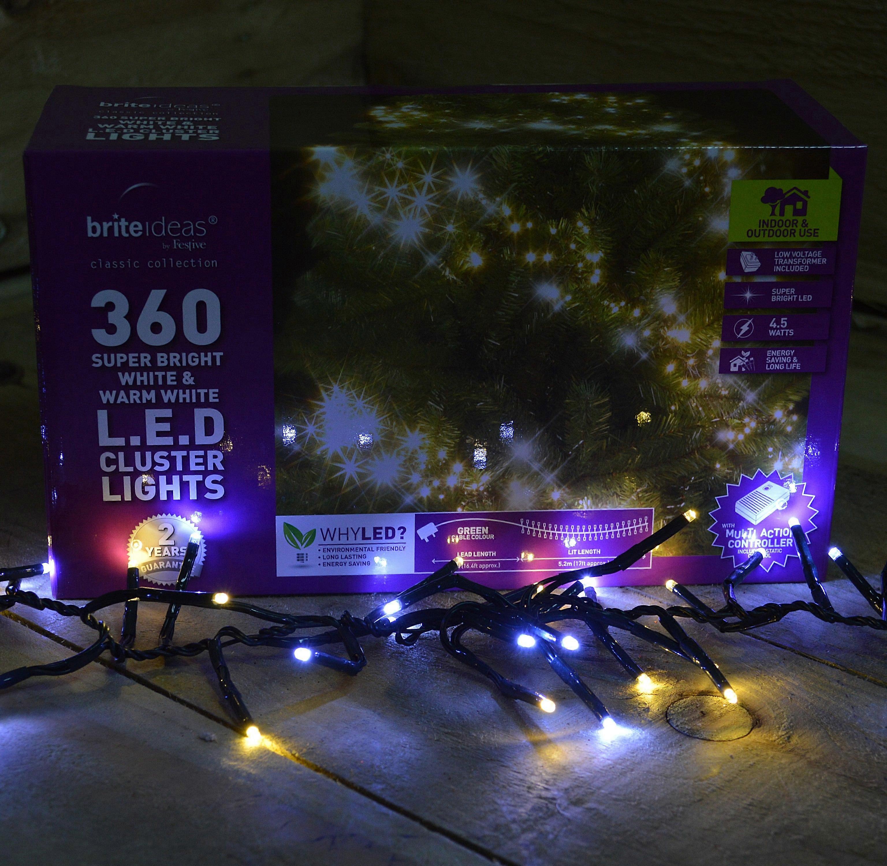 360 (5.2M) Super Bright Cool & Warm White Led Cluster Lights With Multi Control