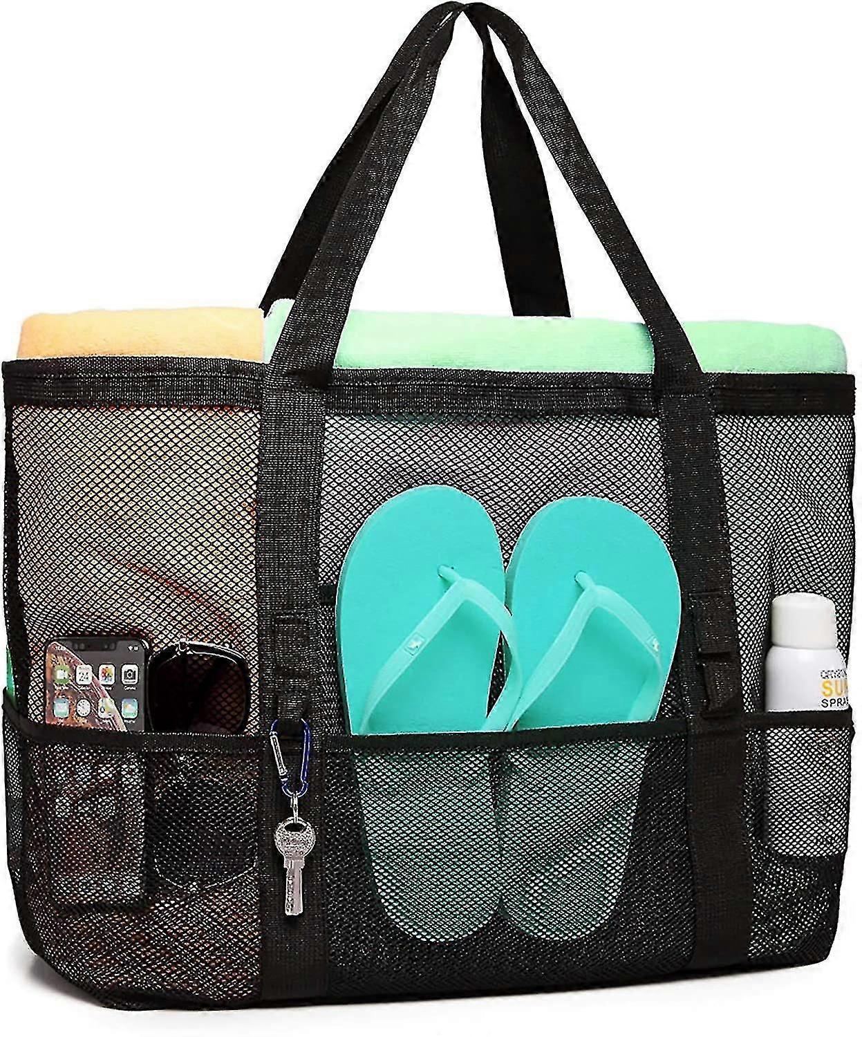 Beach Bag, F-color Mesh Beach Bag Oversized Beach Tote 9 Pockets Beach Toy Bag
