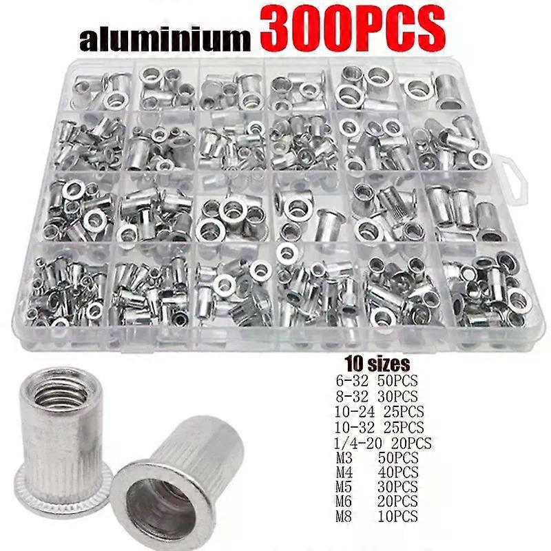 In Box 300/190/165/150/100pcs M3 M4 M5 M6 M8 M10 Aluminum Flat Head Rivet Nuts NutsInsert Cap Thread Insert Rivet Nut Tool Set