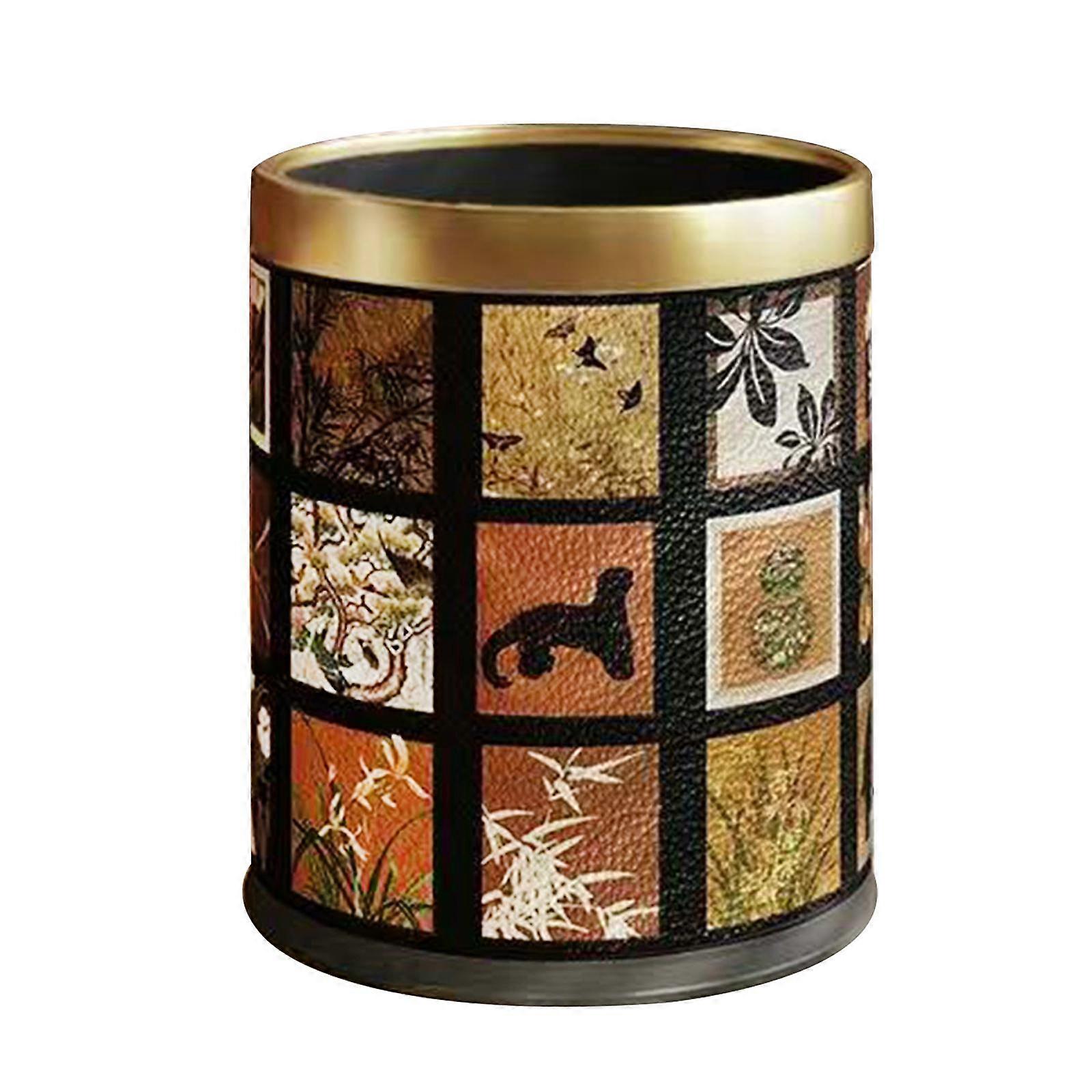 Round Trash Can Trash Bin Antique Style Garbage Container Bin Wastebasket Paper