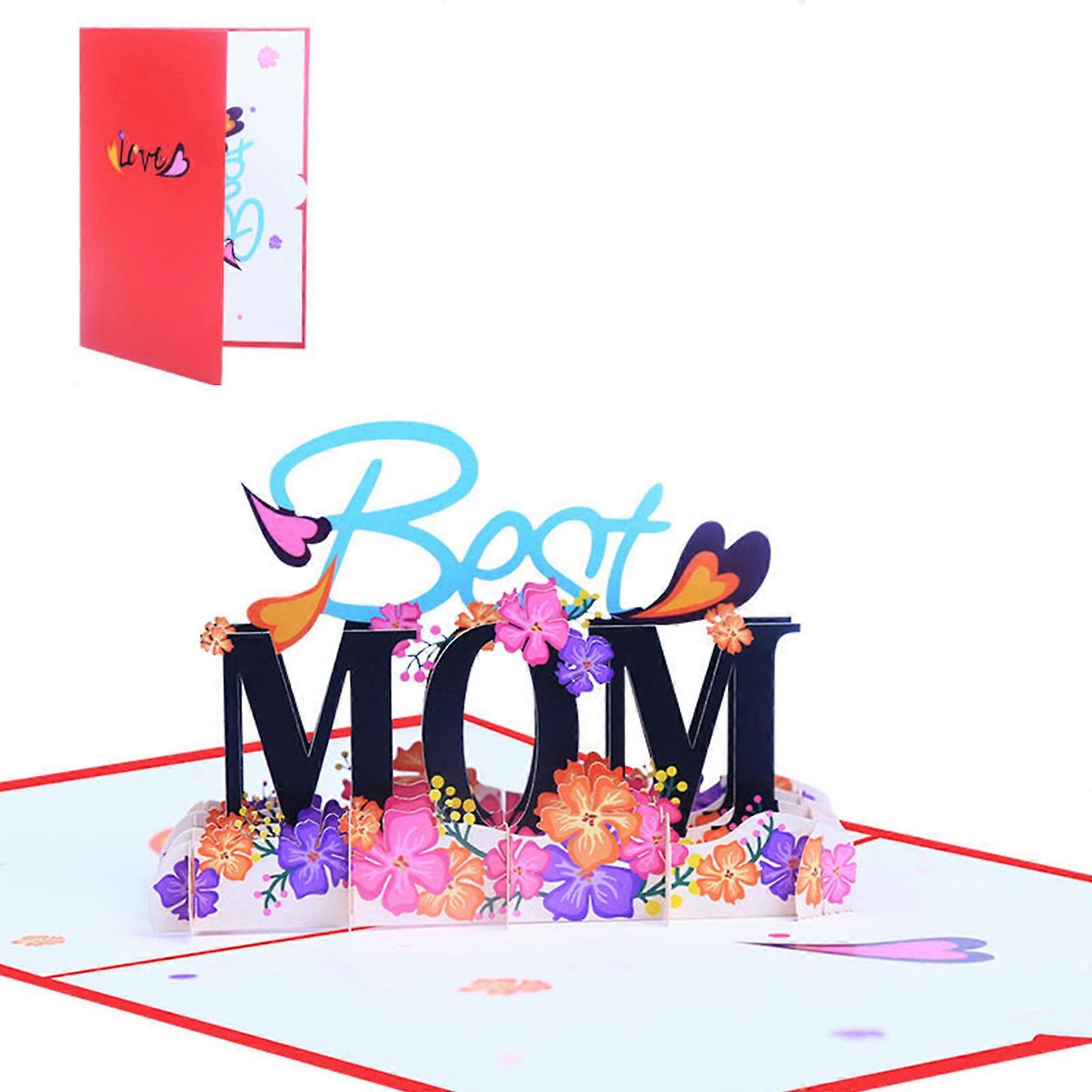 3D for Pop Up Cards Best Mom Flower Happy Mothers' Day Greeting Card with Envelo Red