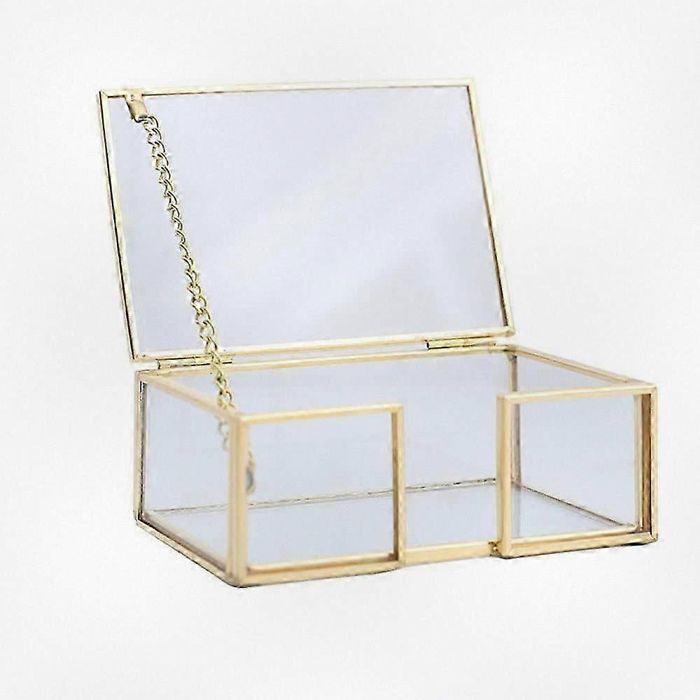 Elegant Glass Business Card Holder with Mirror Base & Stand for Office Desk, Gold Accent.