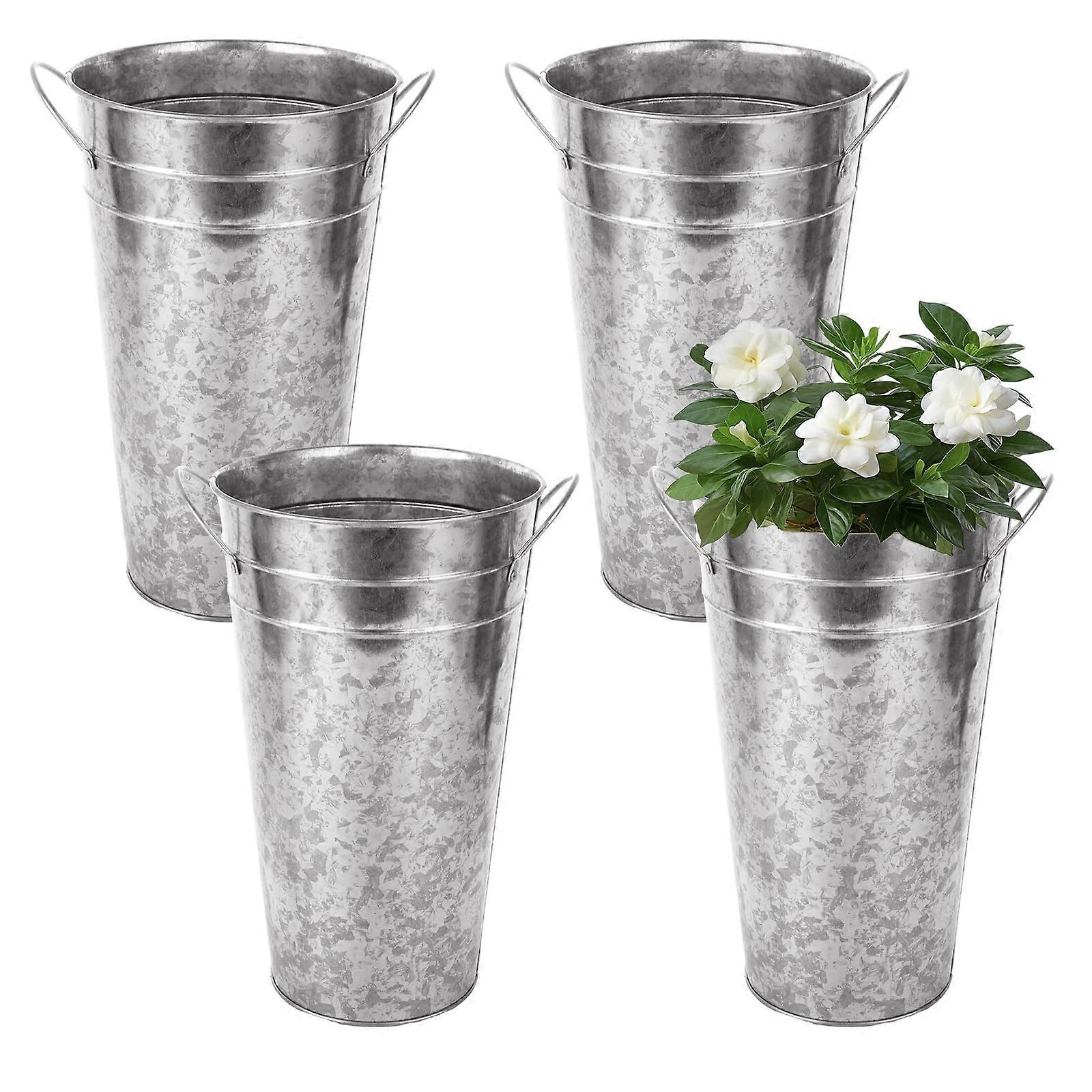 12 Inch Galvanized Flower Buckets Set of 4, Metal Flower Vases with Handle  for Wedding Centerpieces and Home Decor, Silver | Fruugo US, image size:1600x1600