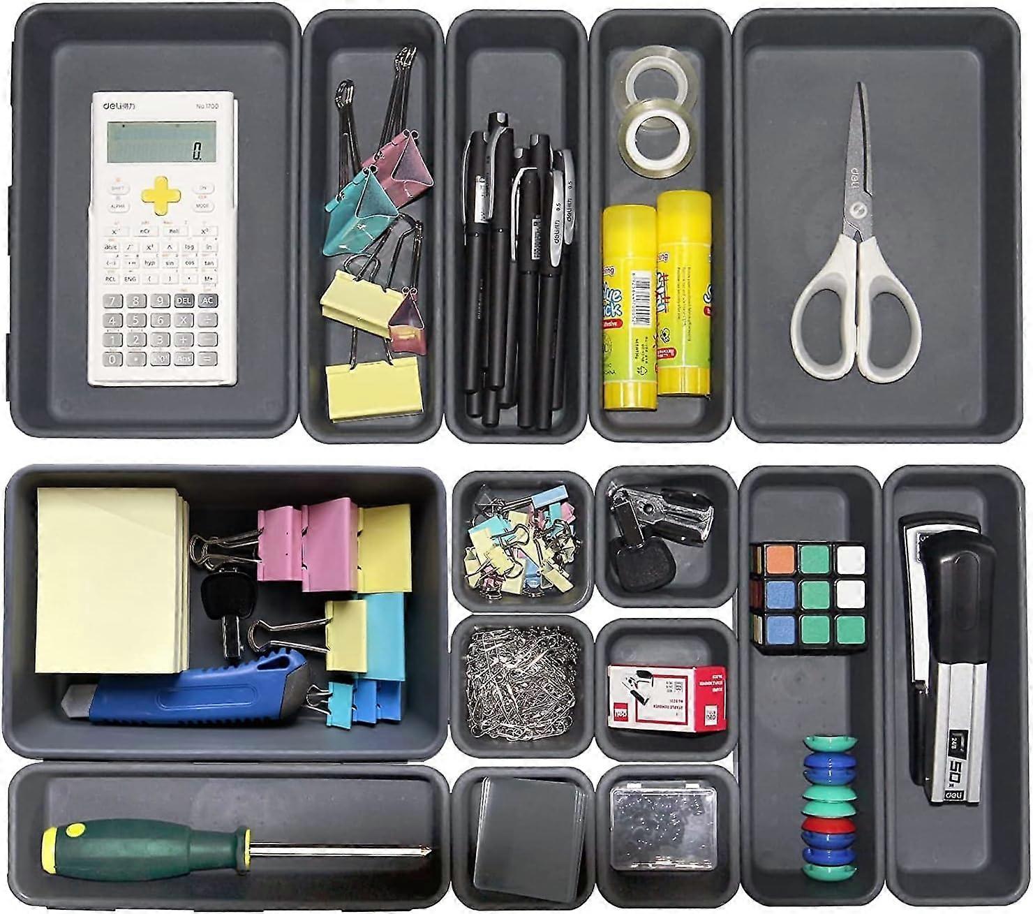 15 PCS Interlocking Desk Drawer Organizer Separator for Office,Bathroom,Kitchen,Makeup(Black)