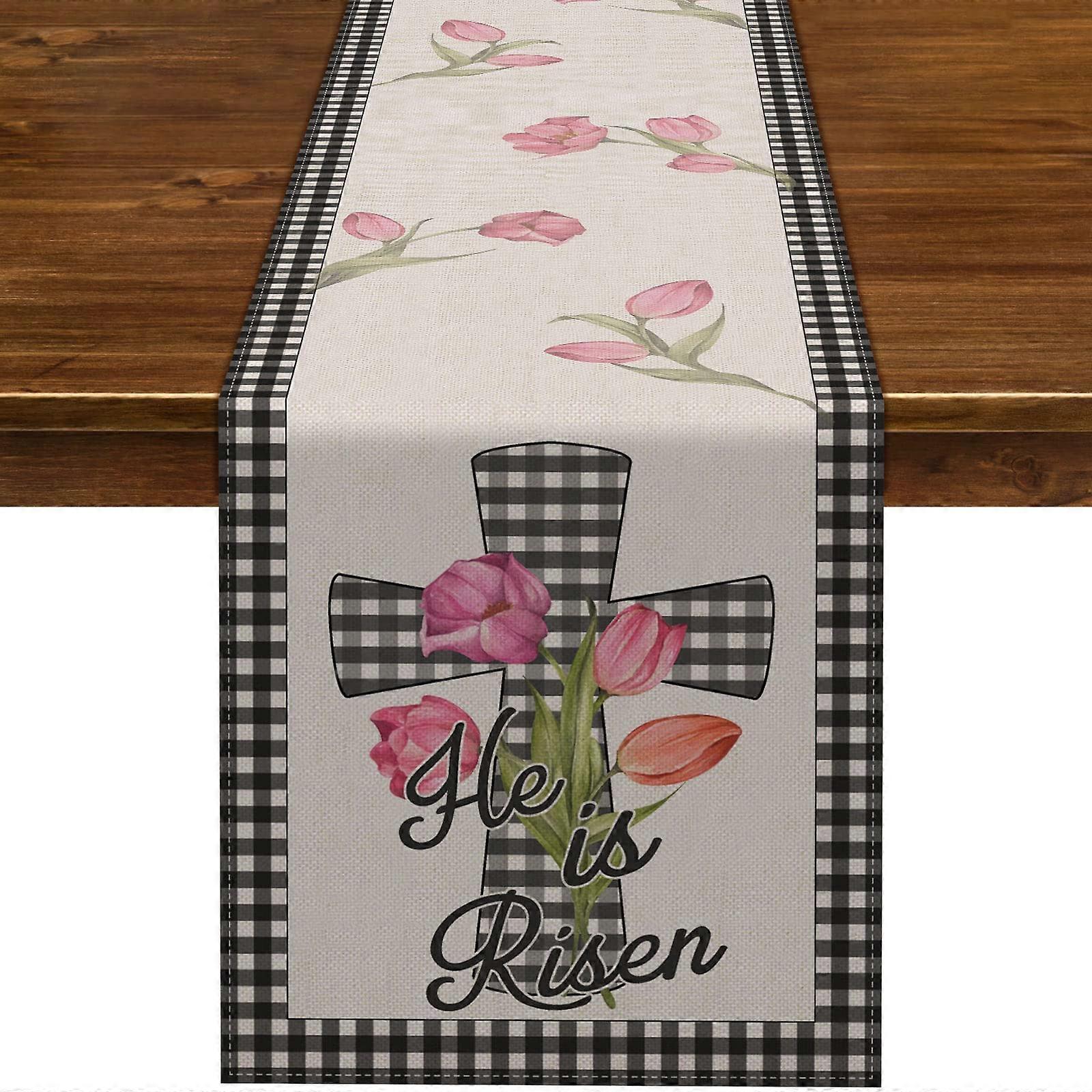 Linen Tablecloth Square Rustic Tulip Design for Spring Easter Home Dining Room Kitchen Decor 60x60 Inches