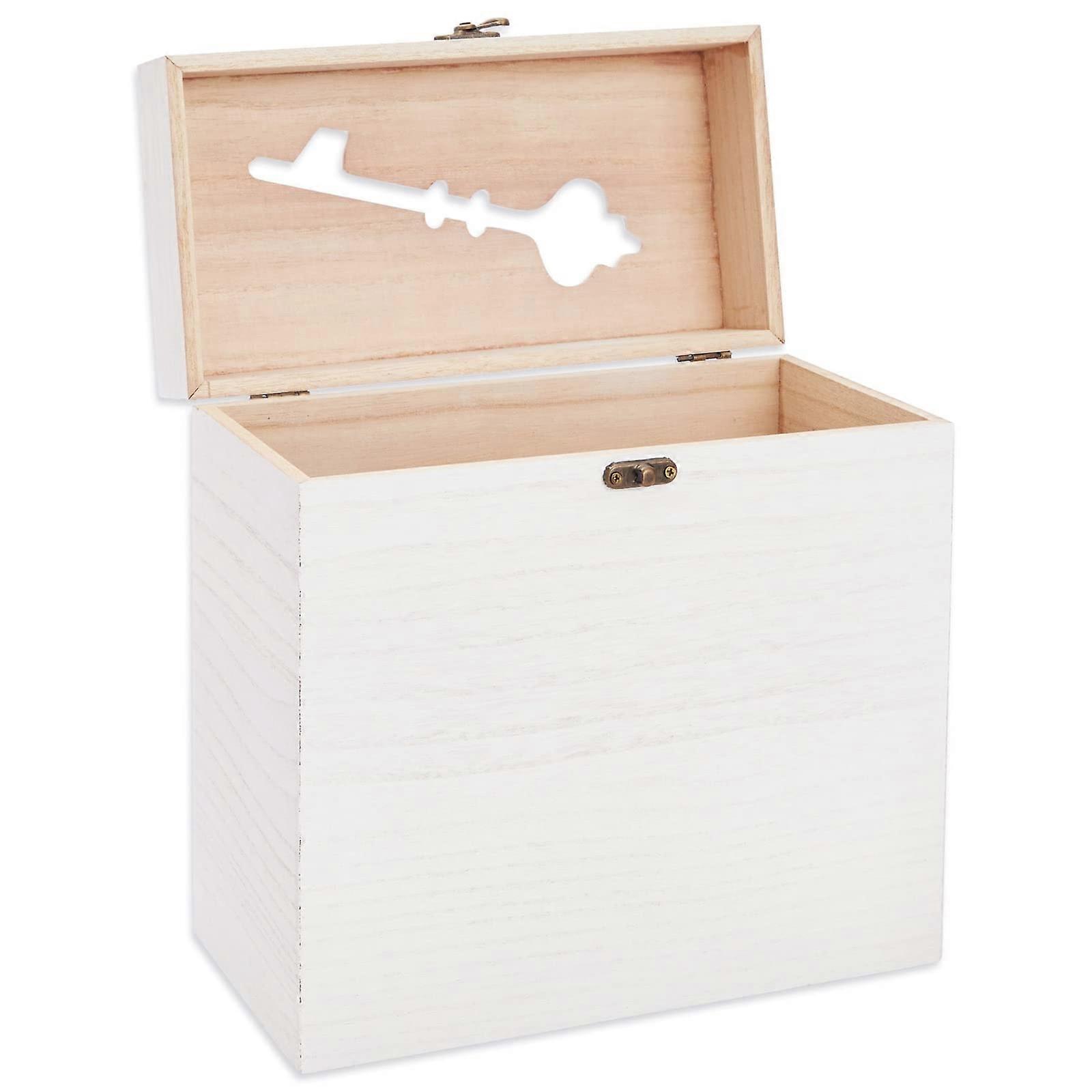 Lock for Reception and Switch-Shaped Slot Rustic Wood Wedding Card Box White 9.75 x 5 x 10 Inch