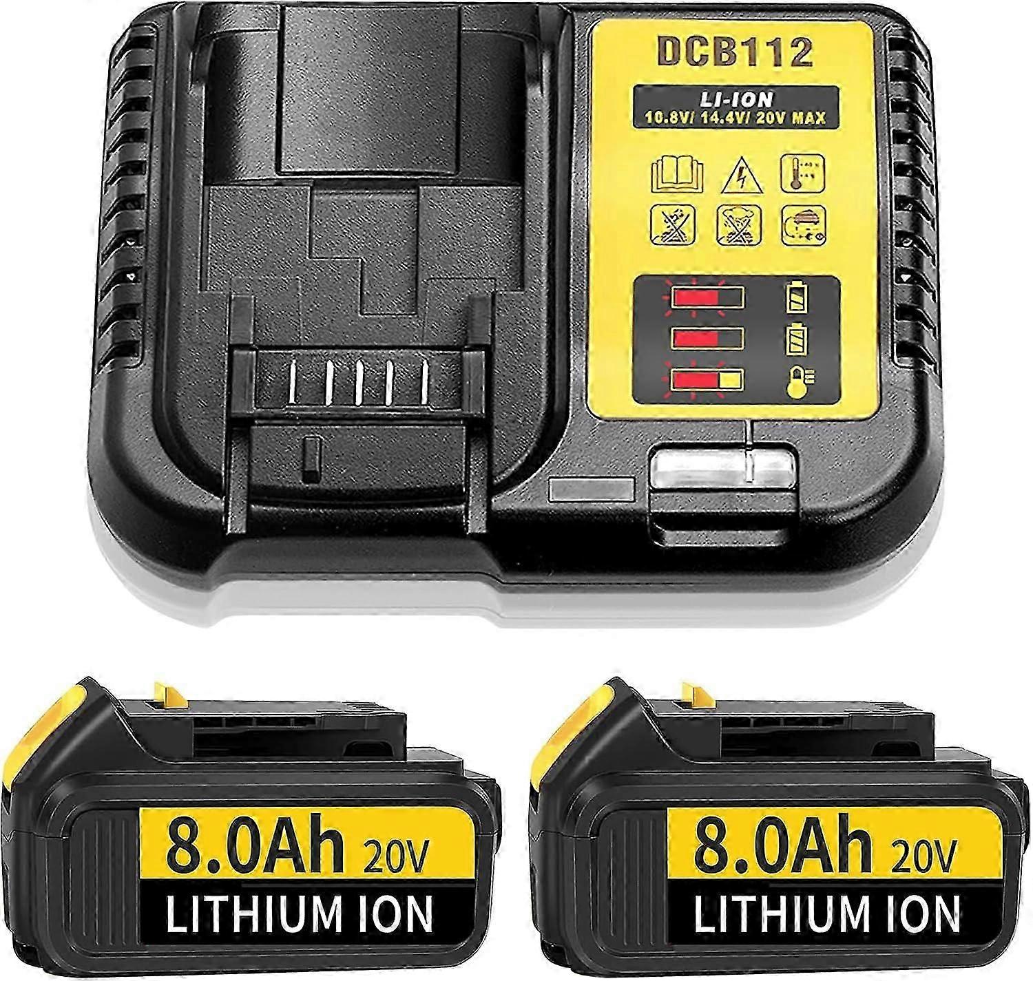 Compatible 2pack 8.0ah 18v/20v Replacement For Dewalt Battery Compatible With Dewalt 18v Battery Dcb184 Dcb180 Dcb181 Dcb182 Dcb183 Dcb184b-xj Dcb185