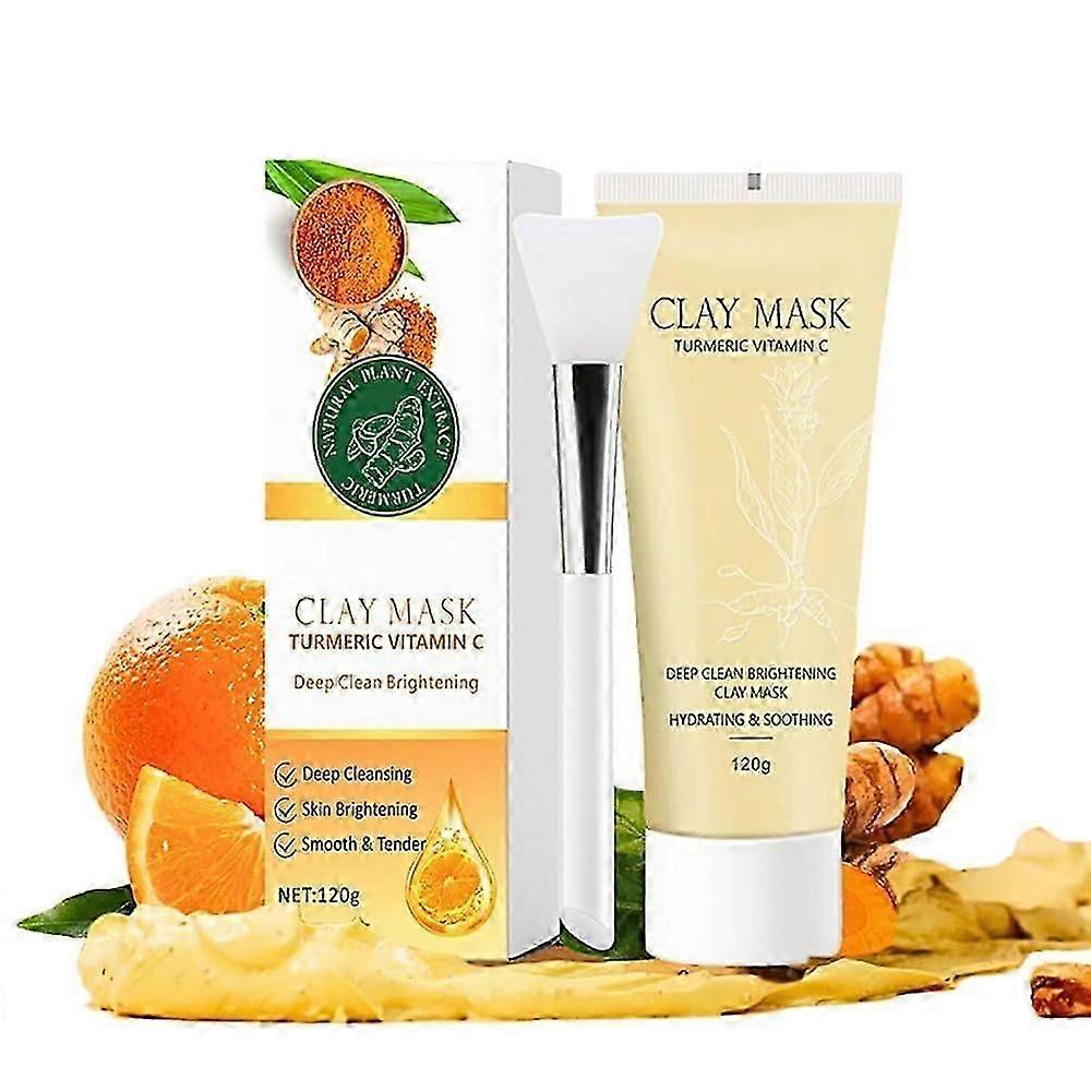 Turmeric Vitamin C Clay Mask with Turmeric, Vitamin C, Aloe Vera, Kaolin Clay For Deeply Cleansing Dark Spots, Reducing Acne