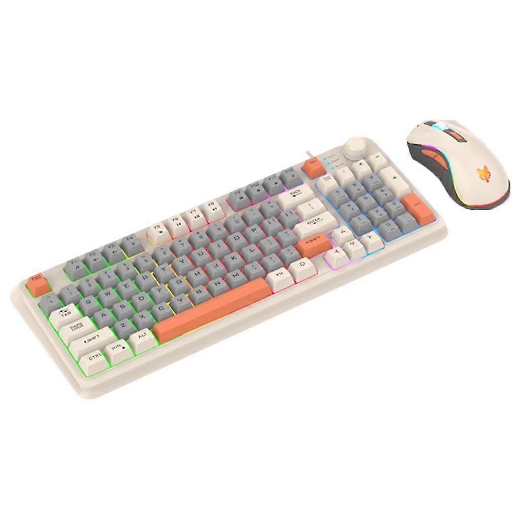 K820 94Keys Gaming Keyboard Mouse Kit RGB Backlit 3 Color Matching USB Keypad 19key Punchless with Knob to Adjust volume