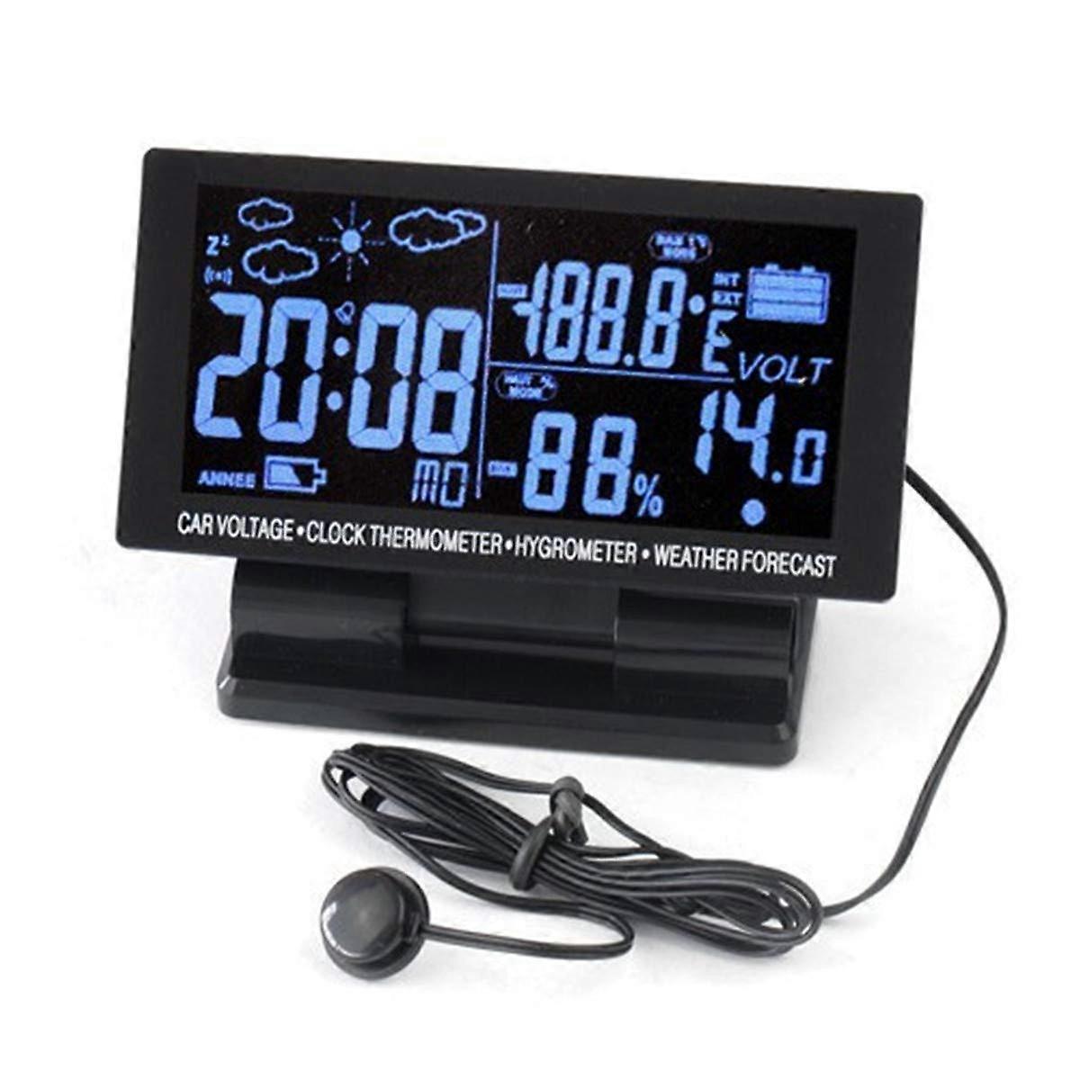Car Clock Thermometer Color Display Temperature Humidity Pressure Forecast Moon Phase Alarm Adjustable Backlight LCD