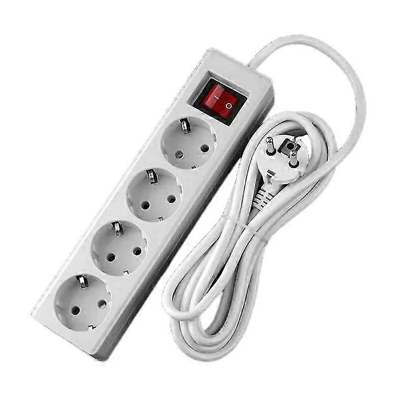 Eu Standard German Type Power Strip 3/4/5 Sockets In A Row Flat Adapter Light Switch With Surge Protector Extension Cable Home Improvement Electrical