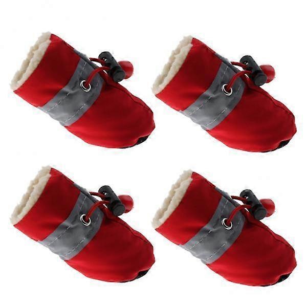 2x 4個冬のペットの子犬の通気性ブーツの足のプロテクター調節可能なストラップ