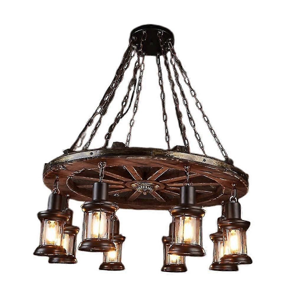 シャンデリアクリエイティブレトロインダストリアルスタイルの木製装飾75cm(8ランプ)