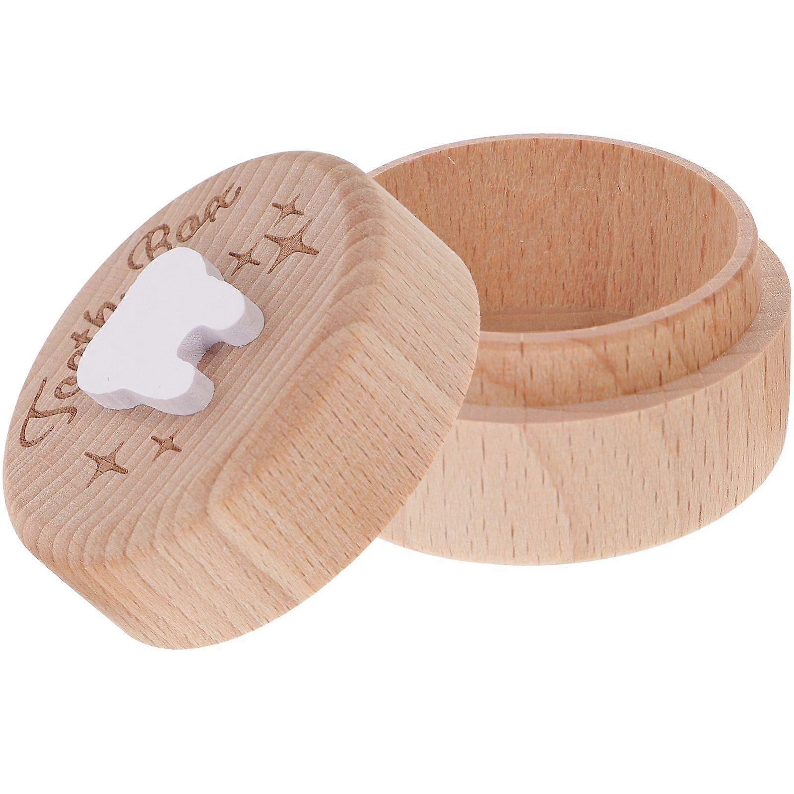 Baby First Tooth Keepsake Box Wooden Round Baby Tooth Collection Organizer