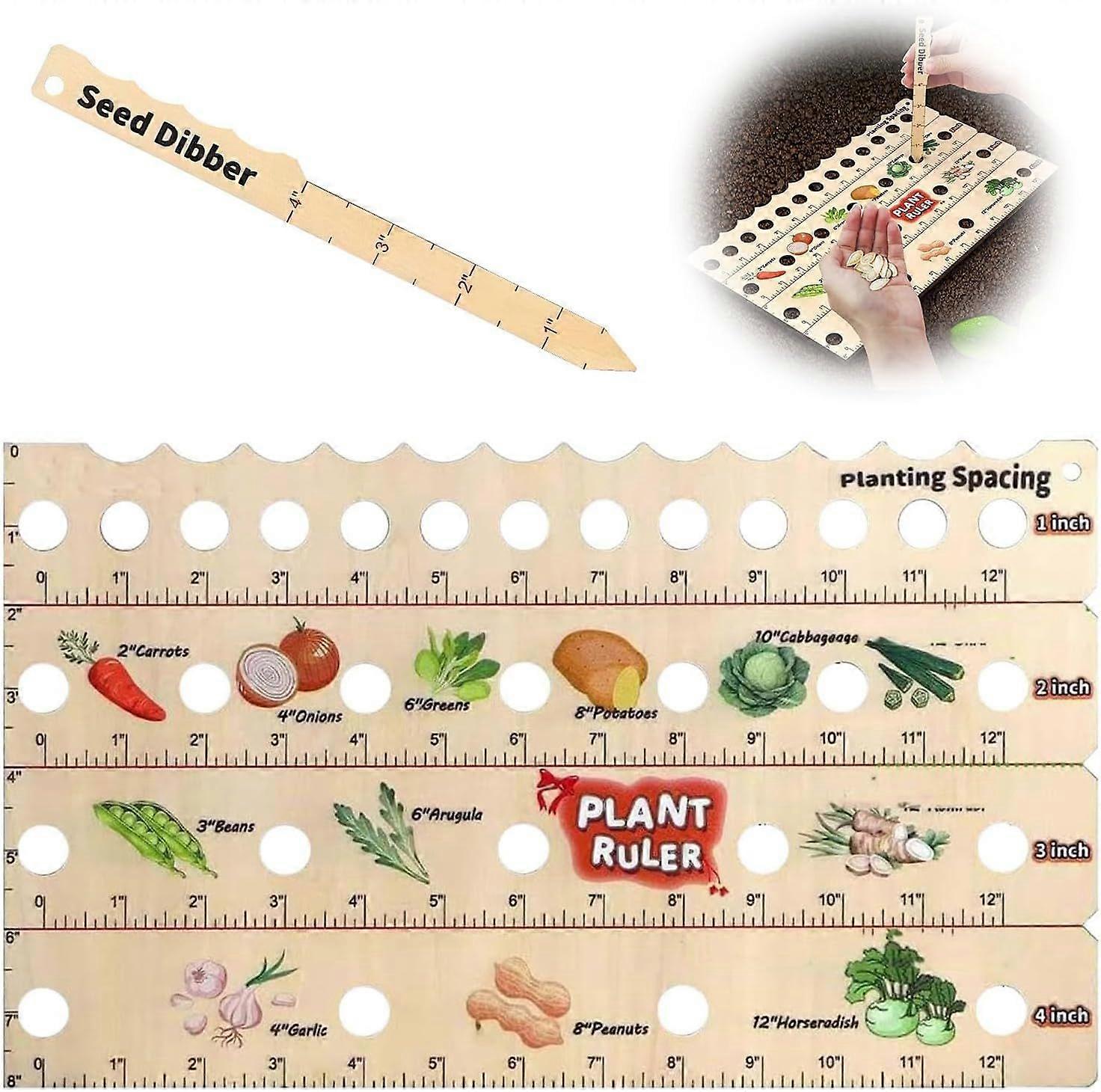 Wooden Plant Ruler with Seed Dibber, Seed Spacing Ruler with Holes, Seed Planter Tool for Precise Spacing, Sowing Portable Garden with Planting Guide