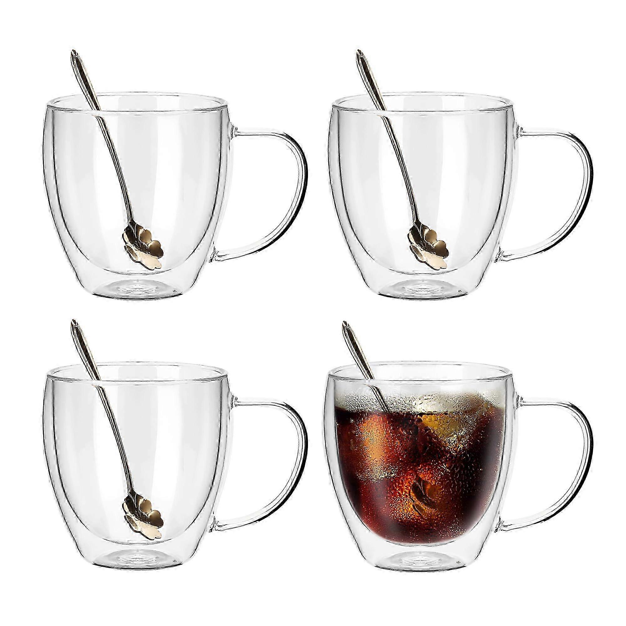 Tasses à café en verre à double paroi avec 2 cuillères, 250 ml Ensemble de 2 tasses isothermes avec poignée