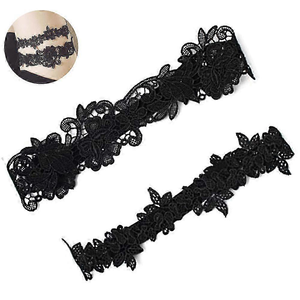 2stk sort blonder bryllup strømpebånd bælte med blomst til brudepiger