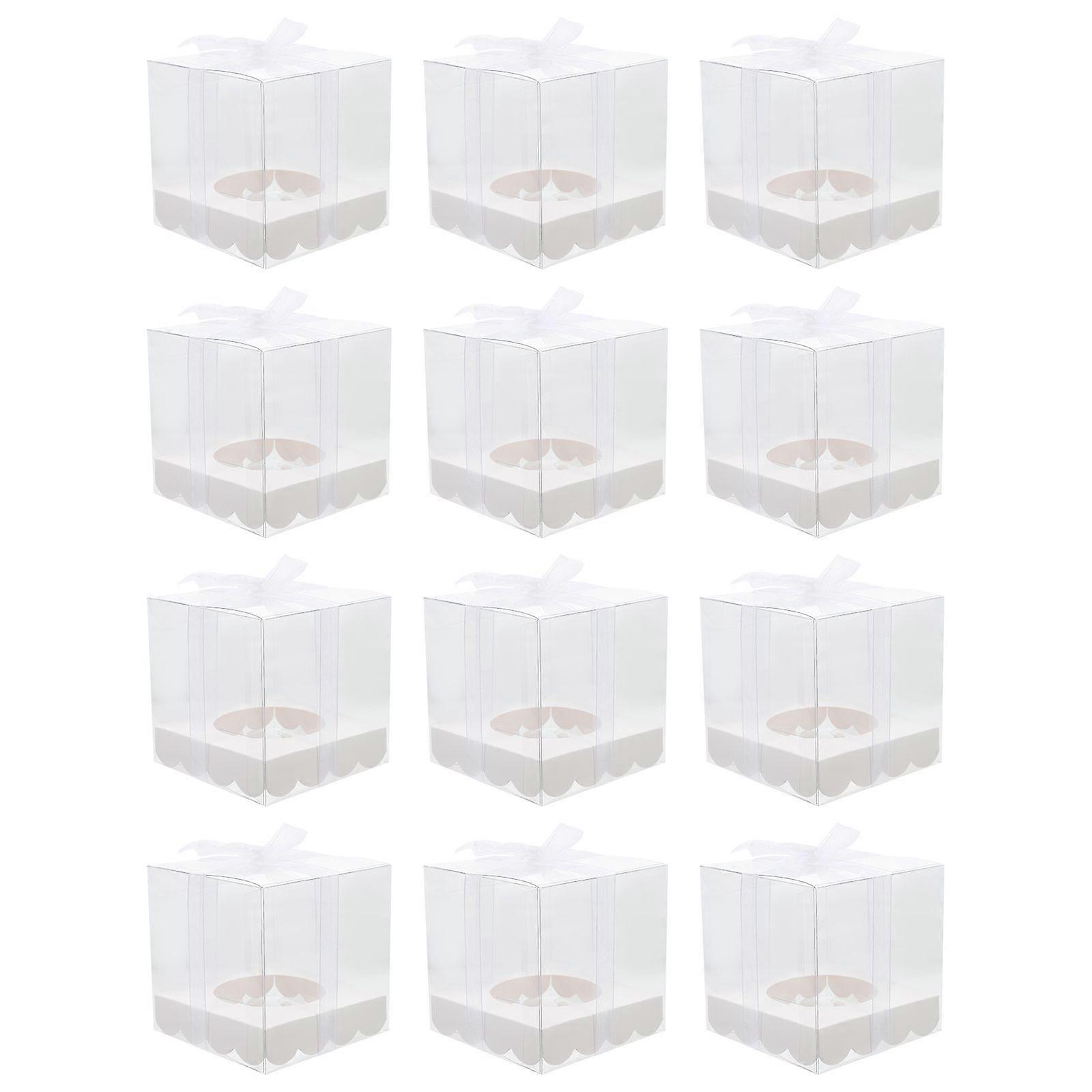 12pcs Transparent Cake Boxes Plastic PET Plastic Boxes Cake Package Boxes for Bakery Party
