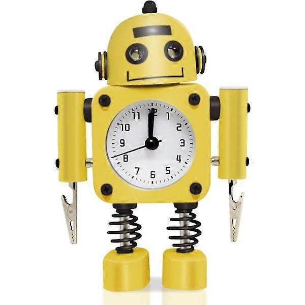 Stainless Steel Robot Alarm Clock - Alarm Clock with Flashing Eye Light and Hand Clip