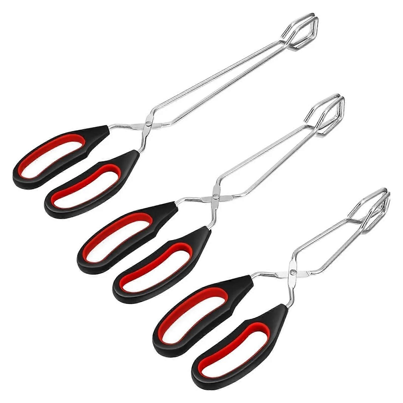 Grill Scissors Tongs 3-Piece Set with Long Handle for BBQ Cooking, Baking, and Rotisserie – Durable and Easy to Use