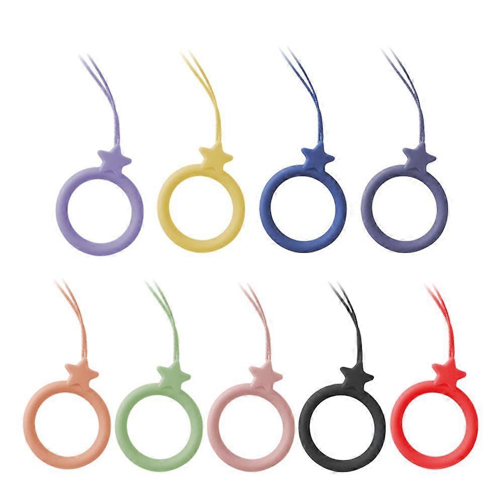 9pcs Silicone Short Mobile Phone Strap Anti-lost Finger Ring Lanyard for Mobile Phone Camera Keychain (Star, Mixed Colors)