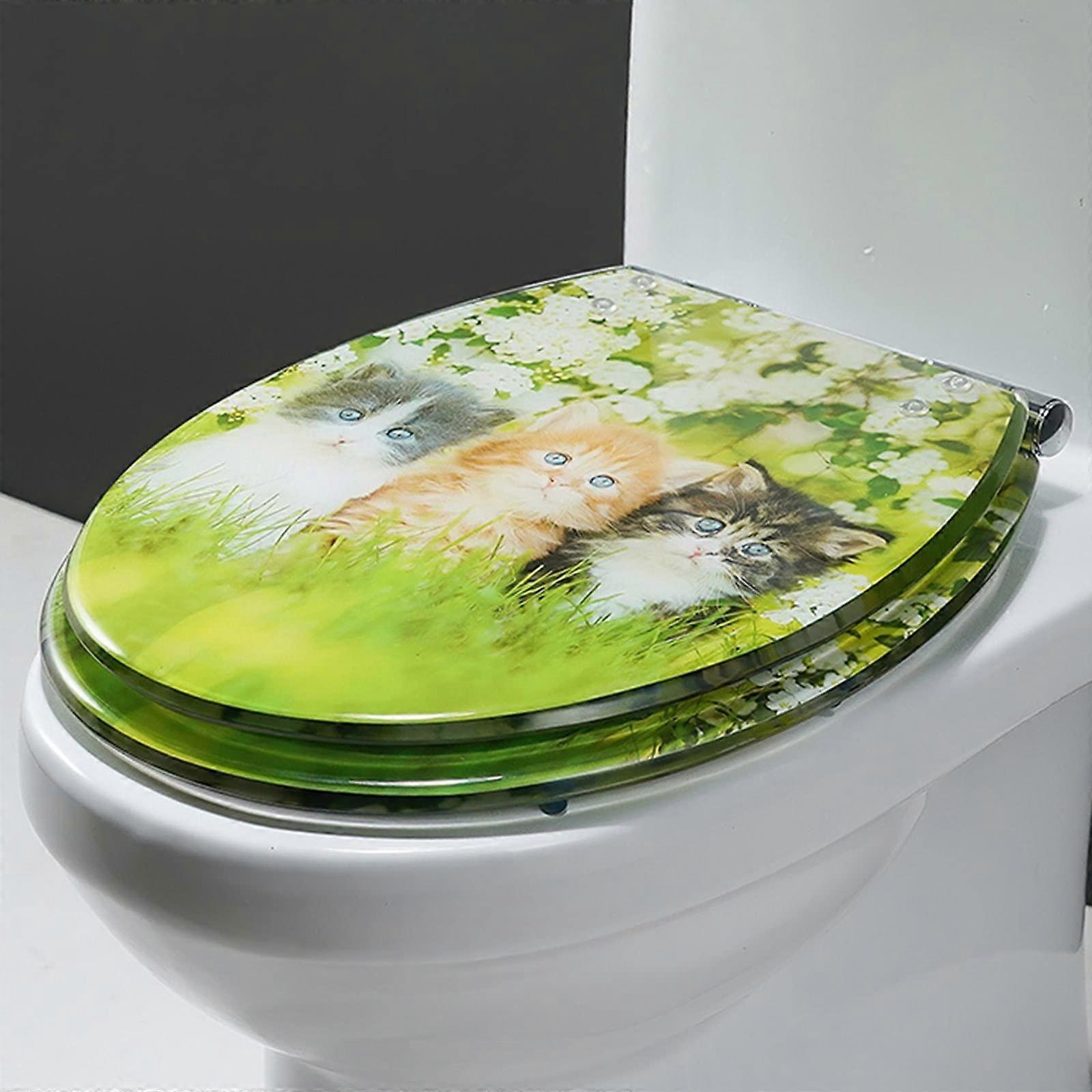 WC seat made of synthetic resin, with adjustable hinge made of stainless steel, oval, quickrelease, toilet lid for cat lovers cat 42x36 cm Ref: 3745