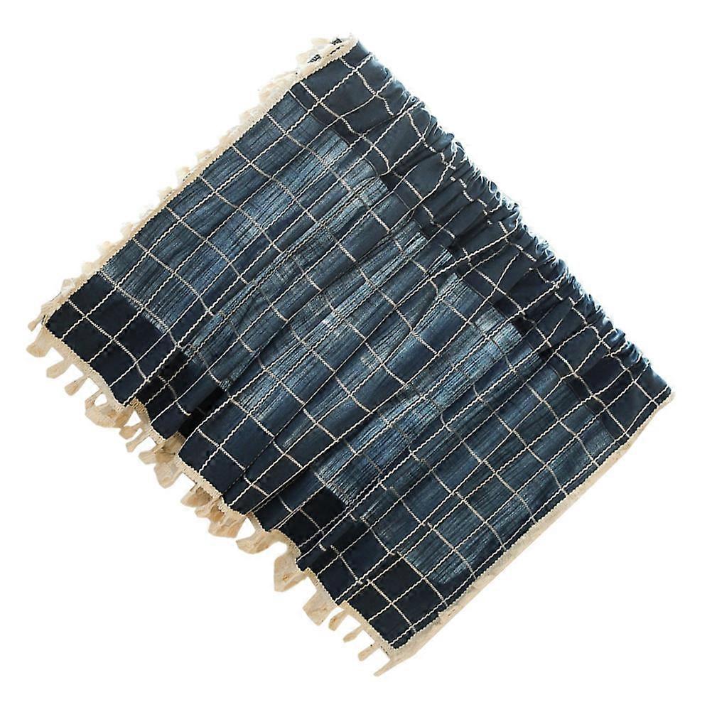 Window Curtain Lattice Short Curtain for Home Use Practical Dark Blue