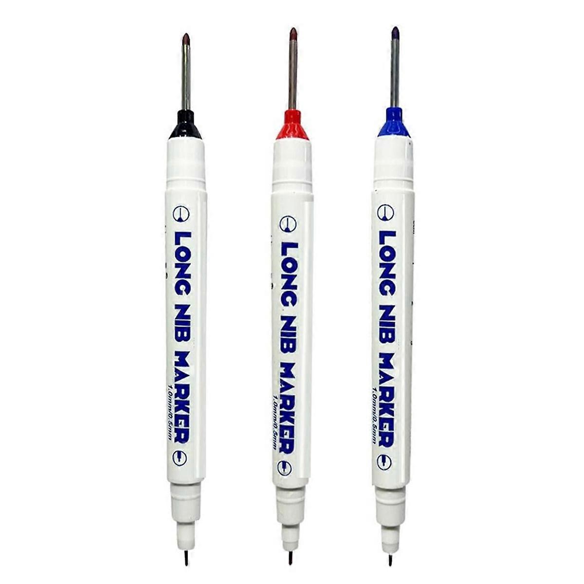 3 PCS Long-Head Deep Hole Marker Pens, Upgrade Long Nib Marker Set, Construction Markers Scriber Marking Tools