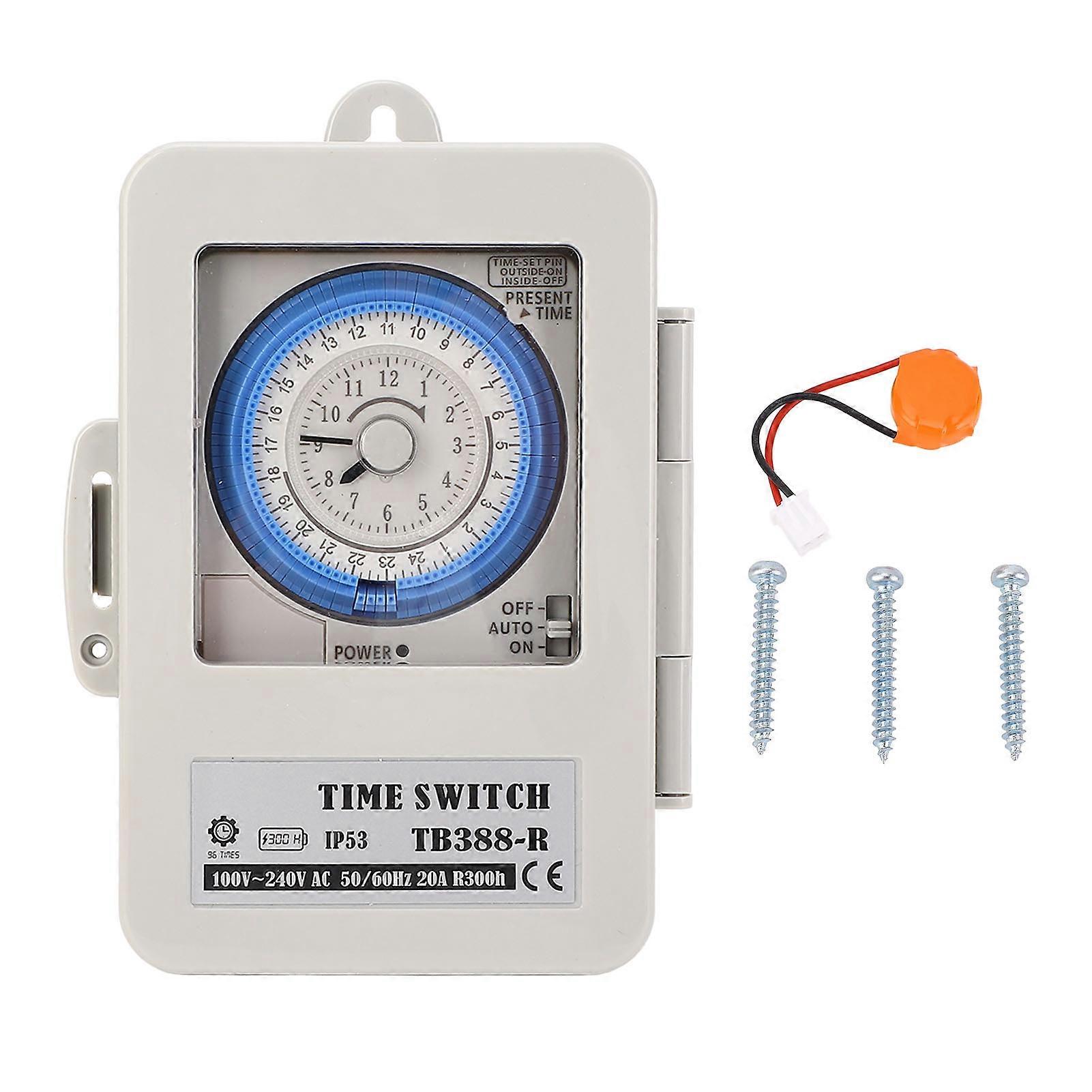 24 Hour Mechanical Timer with Transparent Cover, Minimum 15 Minute Timer for Street Light Production Device TB388-R