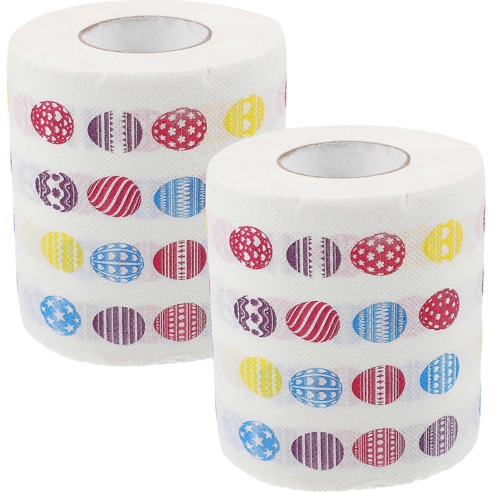 2 Rolls Easter Egg Printed Toilet Paper Decorative Tissue for Bathroom Holiday Use Soft Patterned Bathroom Accessory for Home Classroom Restaurant