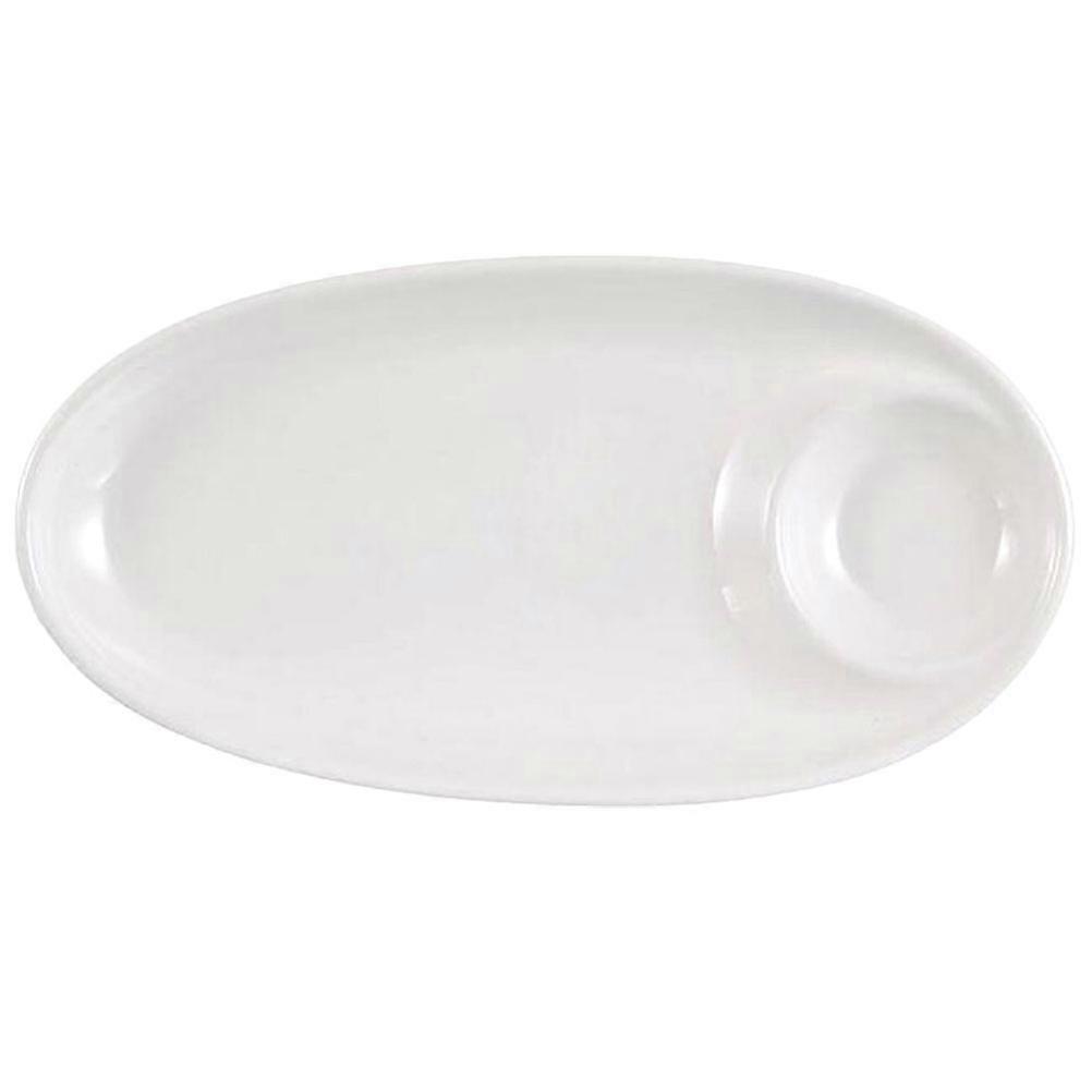 Chip And Dip Platter Ceramic Dipping Plate Divided Sections Simple Style Tableware For Banquet 12.77X6.68X1.18in Dipping Sauce 1Set