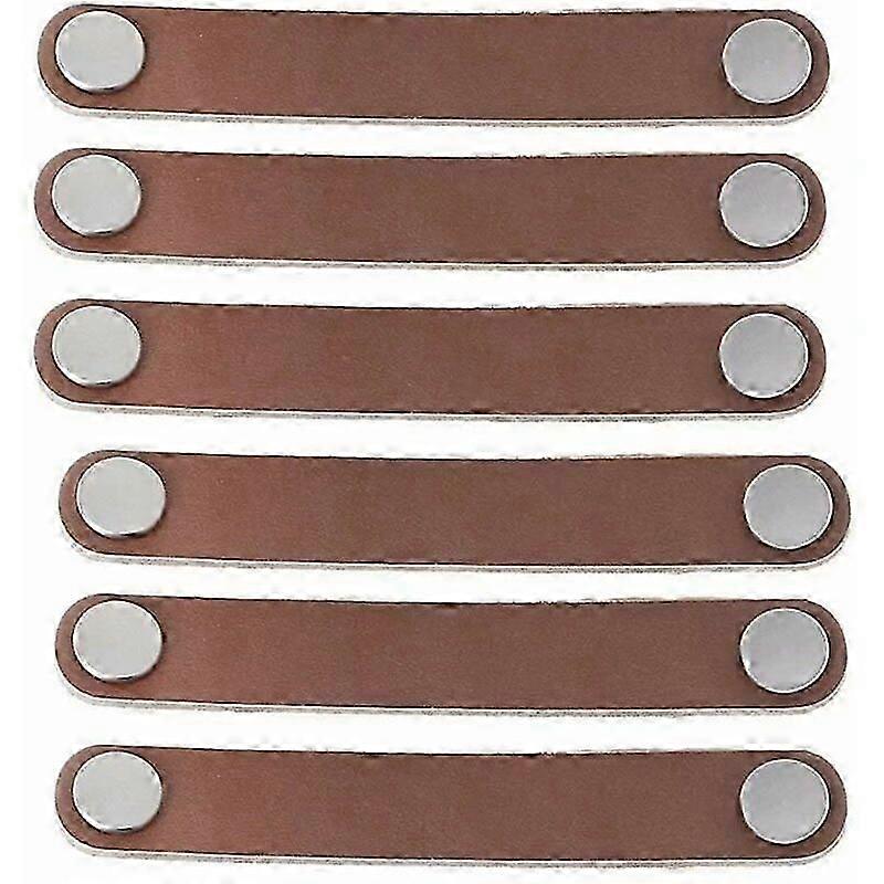 مقبض أثاث 6 قطع مقبض خزانة جلدية 128 مم مقبض باب جلدي على الطراز الحديث ، جلد طبيعي ومقبض باب درج من سبائك الألومنيوم (بني)