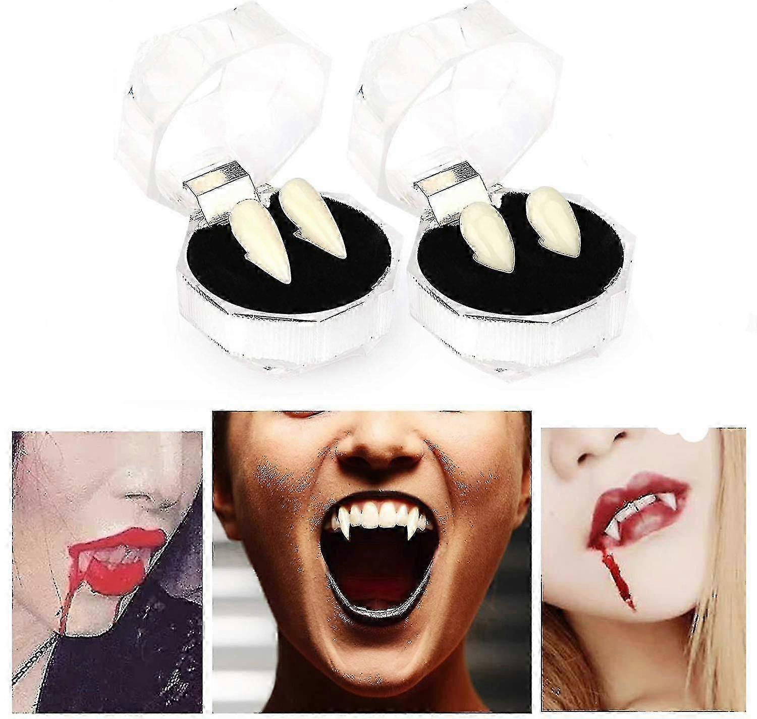 Vampire Teeth 2 Pairs Of Vampire Teeth To Attach And Model Natural White - Perfect For Halloween 2025