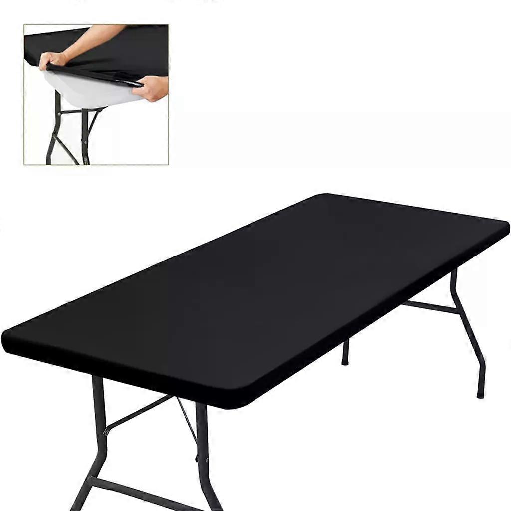 6ft Black Washable Rectangular Tablecloth, Water Repellent, Elastic for Outdoor Dining