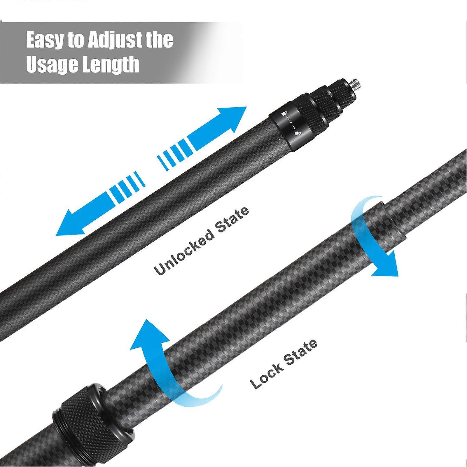 Carbon Fiber Handheld Selfie Stick Camera Holder 1/4 Inch Screw Mount 36-150cm Adjustable Length Compatible with Insta360 X2/X3