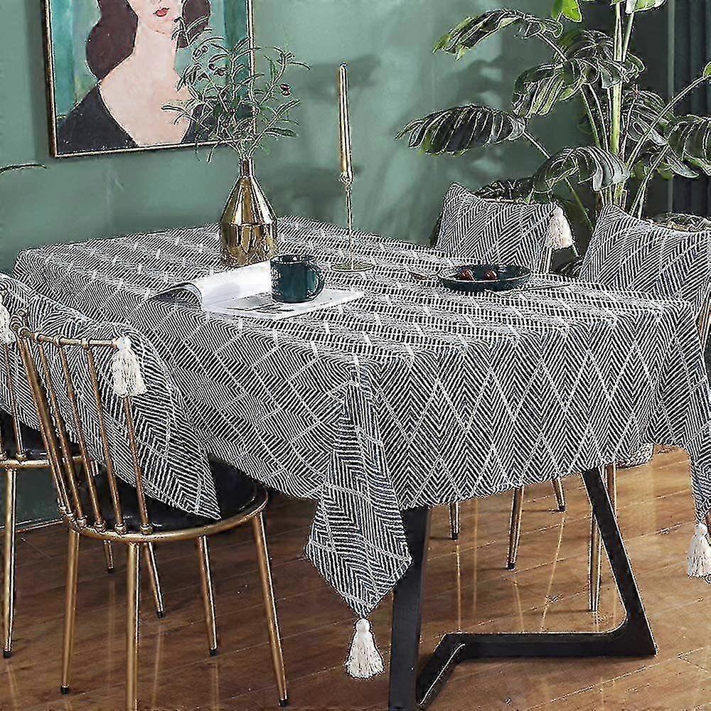 Waterproof Printed Linen-Look Tablecloths, Rectangular Table Cover Set