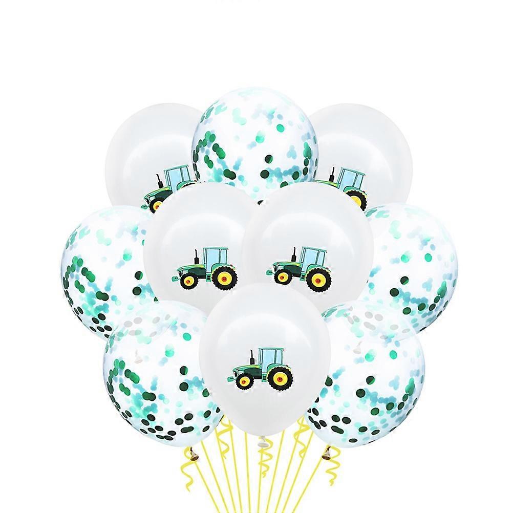 バルーンデコレーション建設テーマホワイトショベル印刷バルーンセット誕生日パーティー用品ミディアムラテックス紙吹雪10個