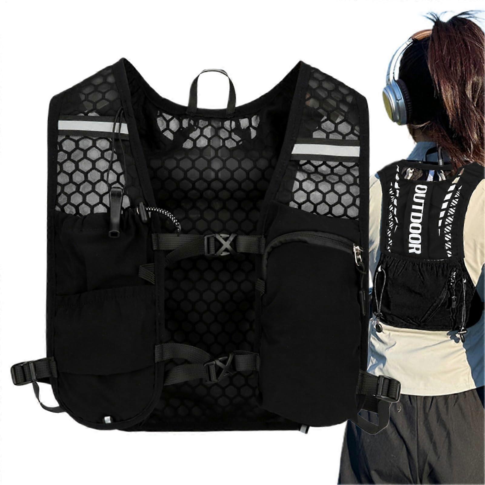 Laufweste für Frauen Schwarz - Reflektierende Weste mit Laufbeutel für Telefon, ideal für Outdoor Fitness und Trail Running