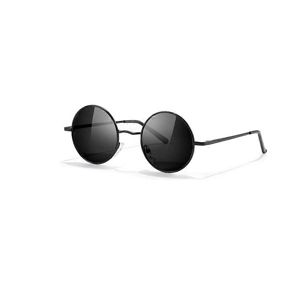 Retro round polarized sunglasses with small lens and metal frame, unisex