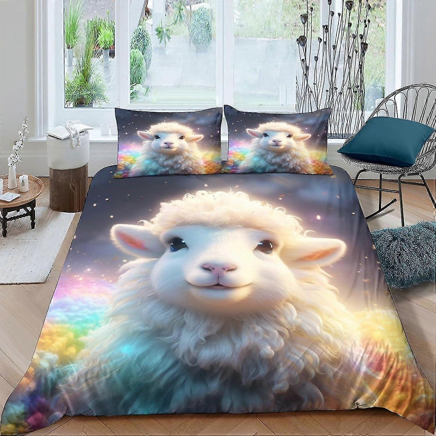 Djur får 3 stycken tecknad påslakan set för unga tonåringar tryckt täcke överdrag härlig design brun-vit täcke överdrag matchande pi