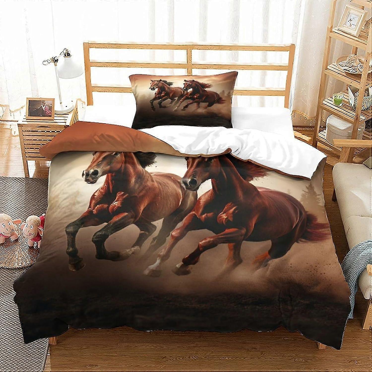 Horse Print Duvet Cover Set with Pillowcases, Available in Single, Double, and King Size, Microfibre Bedding