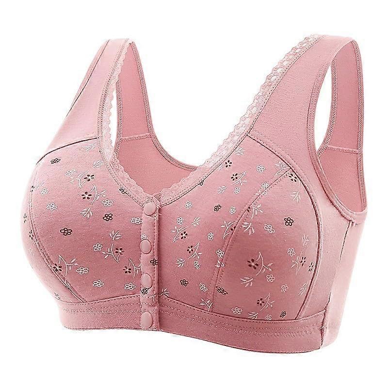 Sexy Women's Lace Front Bras, Button Shaping, Adjustable Straps, Plus Size 4XL, Rose Color, Comfortable Fit