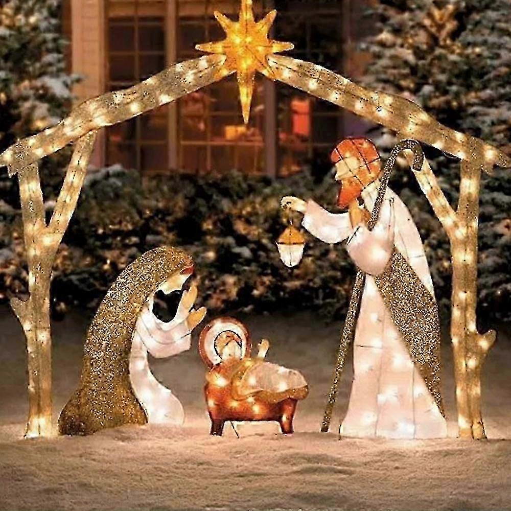Nativity scene light up led christmas birth of jesus silhouette with stakes outdoor garden yard lamp decor