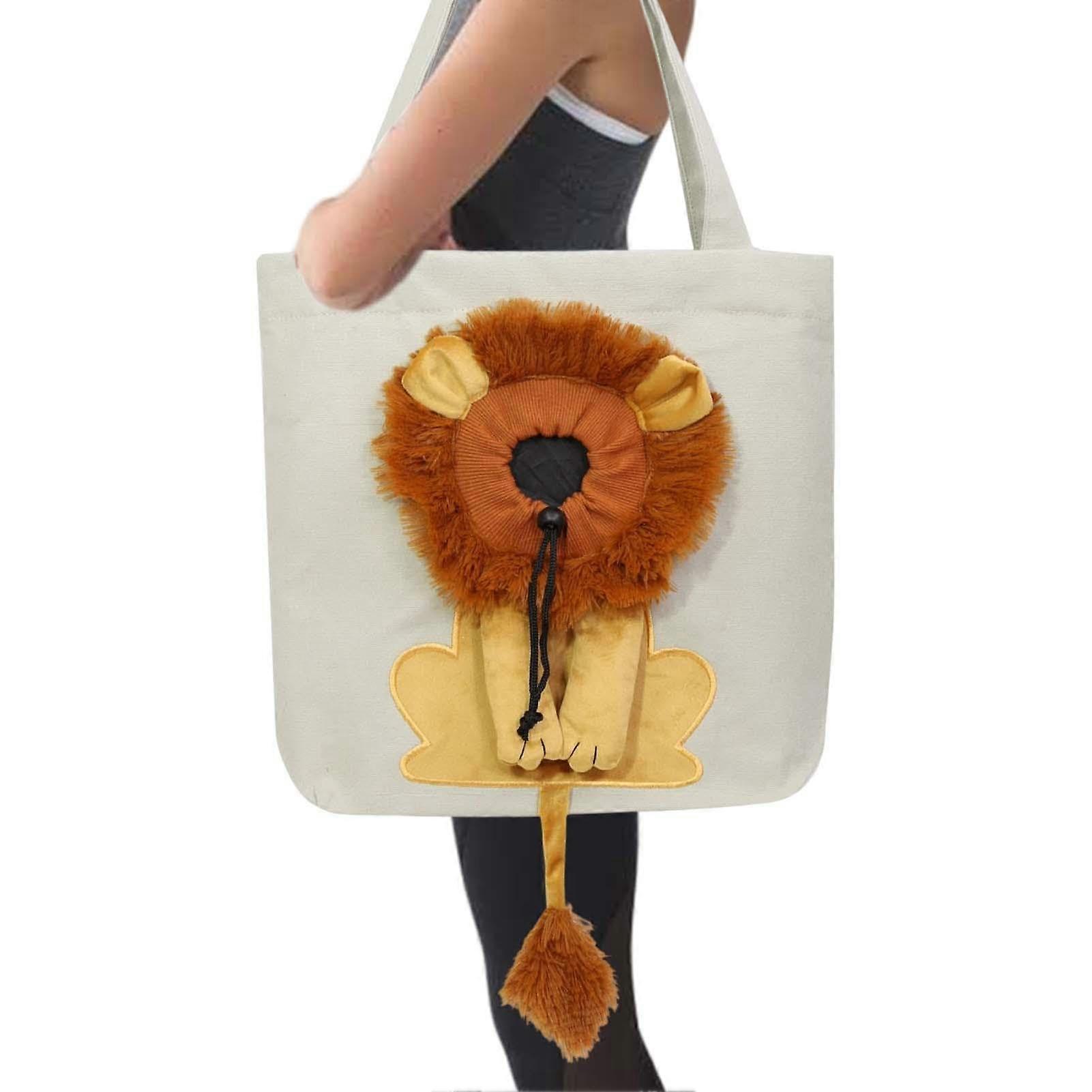 Hundetragetasche Lion-Themed Breathable Cute Pet Carrier With Elastic Drawstring For Kittens Light Gray